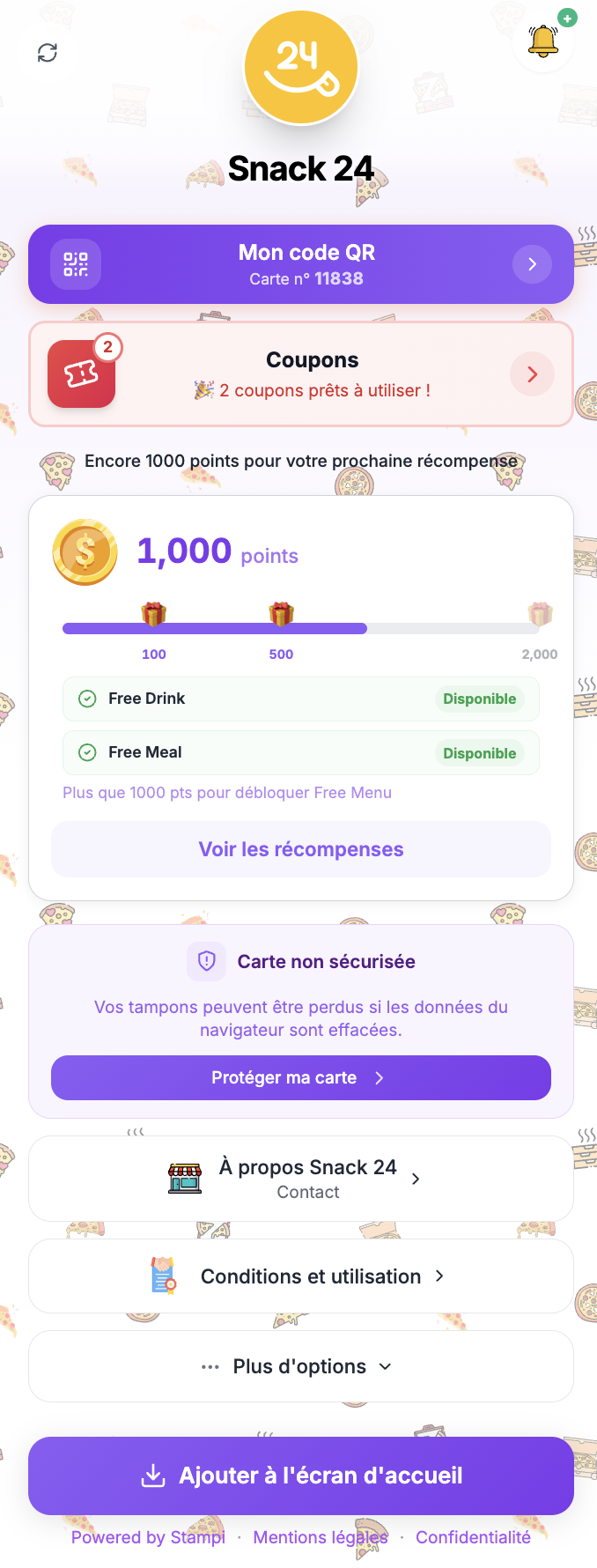 Carte de fidélité à points